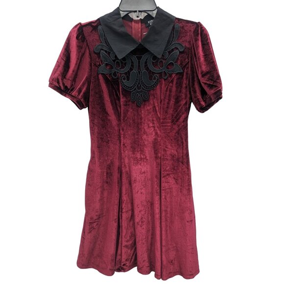 Cosmic Aura Velvet Mini Dress Size S Lace Peter Pan Collar Whimsigoth Victorian - Picture 1 of 12